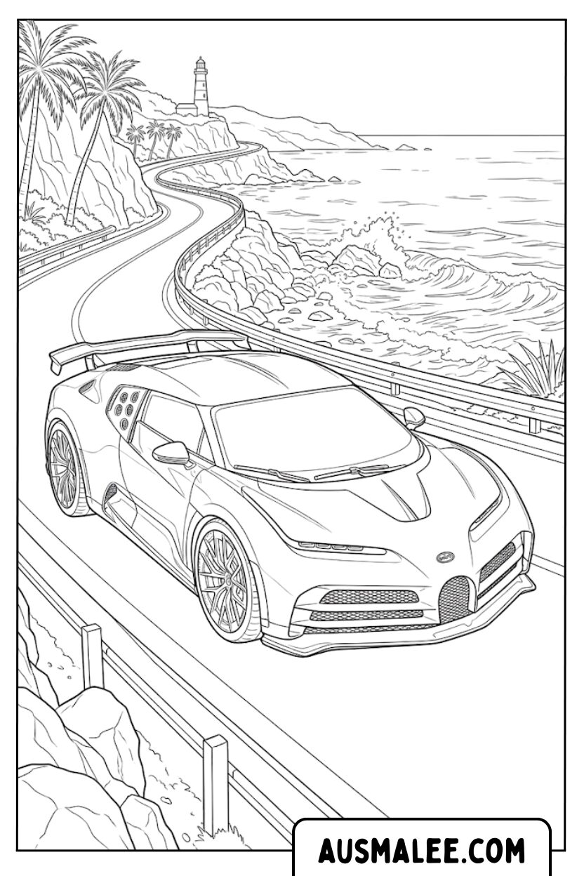 Ausmalbilder Bugatti Centodieci Küstenstrasse