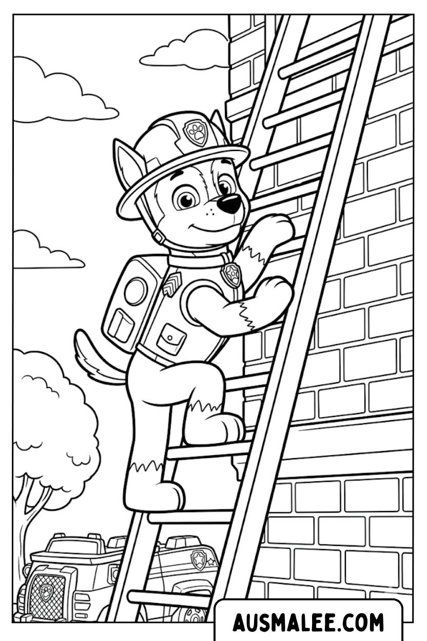 Achtervolging op ladder kleurplaten