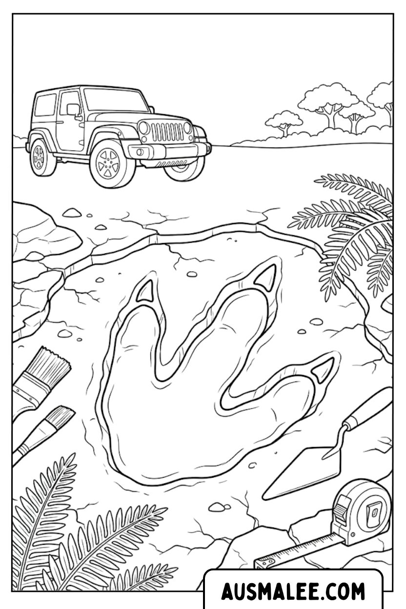 Dinosaurus voetafdruk auto kleurplaten