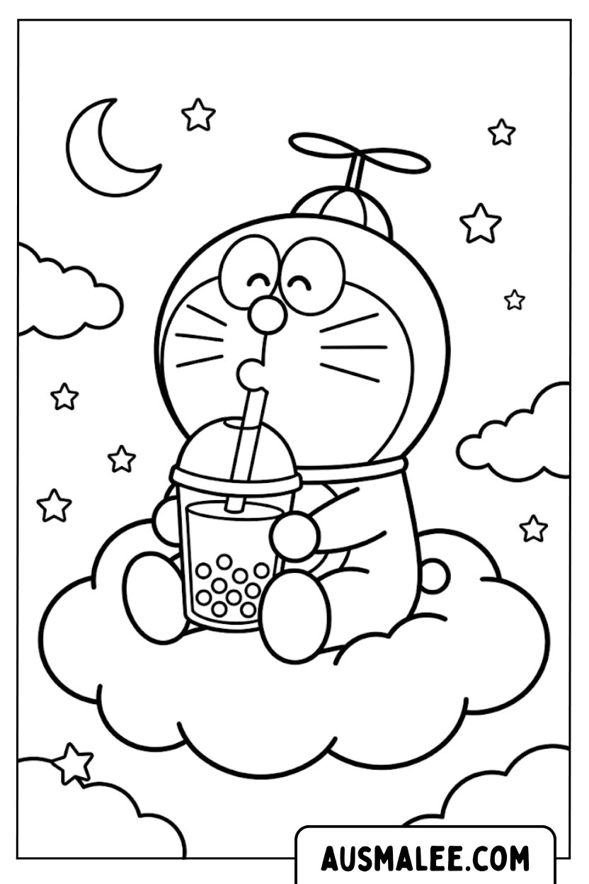 Doraemon Bubble Tea kleurplaten