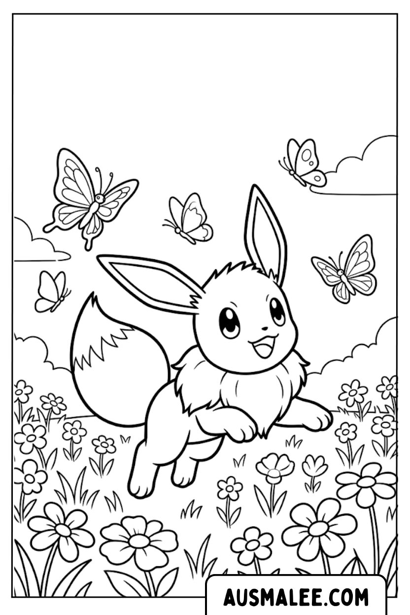 Coloriages Évoli avec des papillons