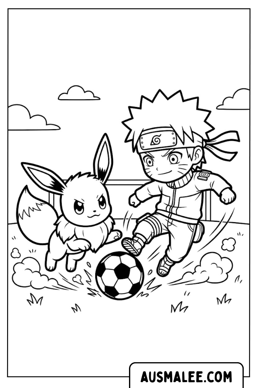 Coloriages de football d'Évoli et Naruto
