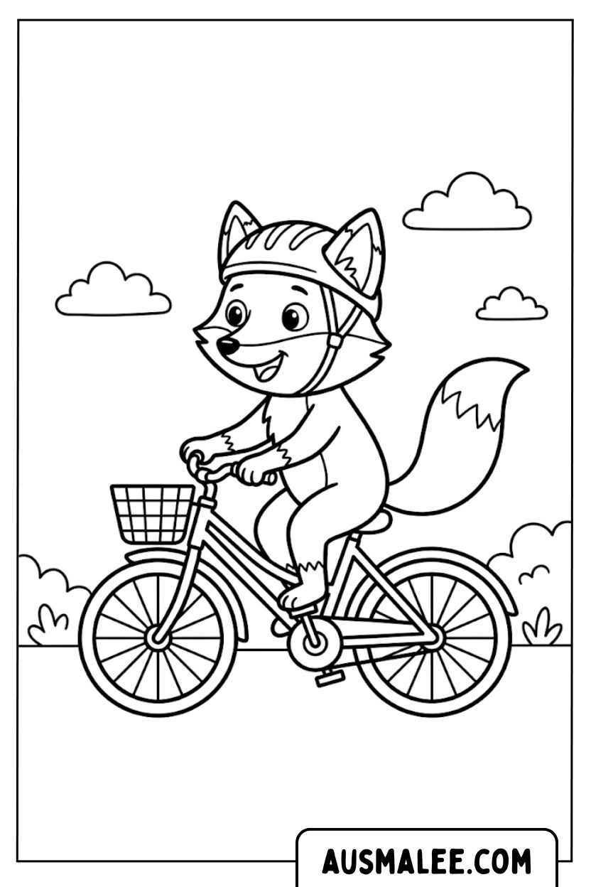 Fox fietst kleurplaat