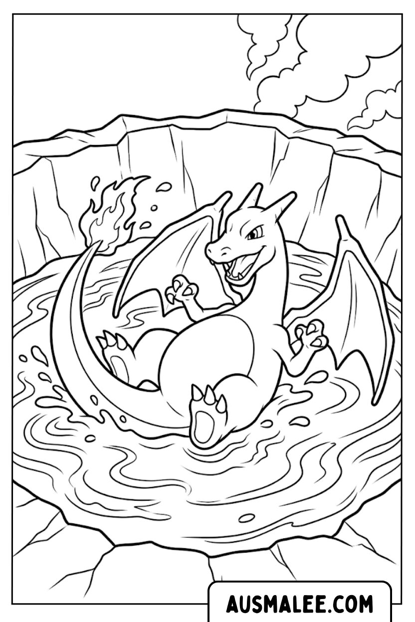 Charizard Bathes Lava Coloring Pages