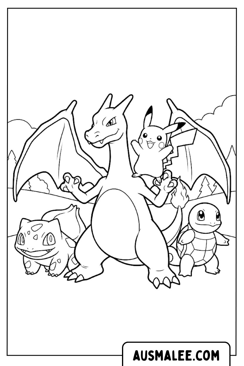 Charizard Pikachu friends coloring pages
