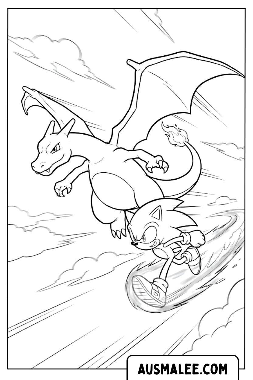 Charizard And Sonic Race Coloring Pages