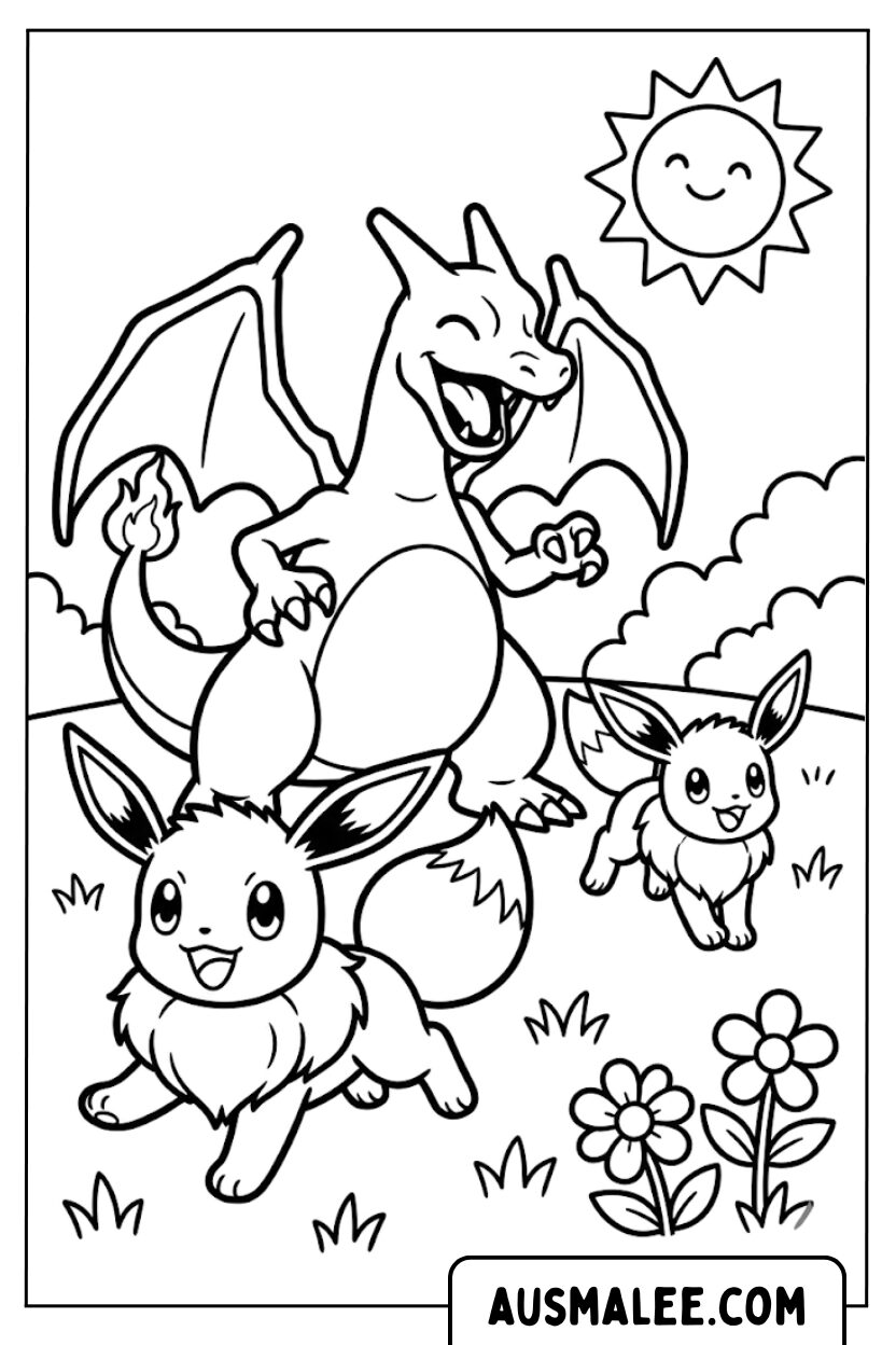 Charizard and Eevee coloring pages