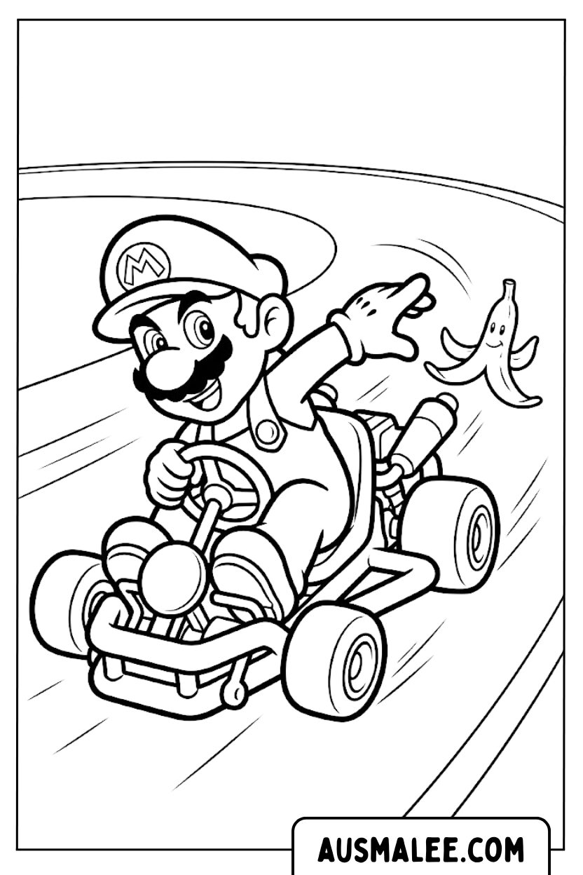 Mario bananenschiltruc kleurplaten