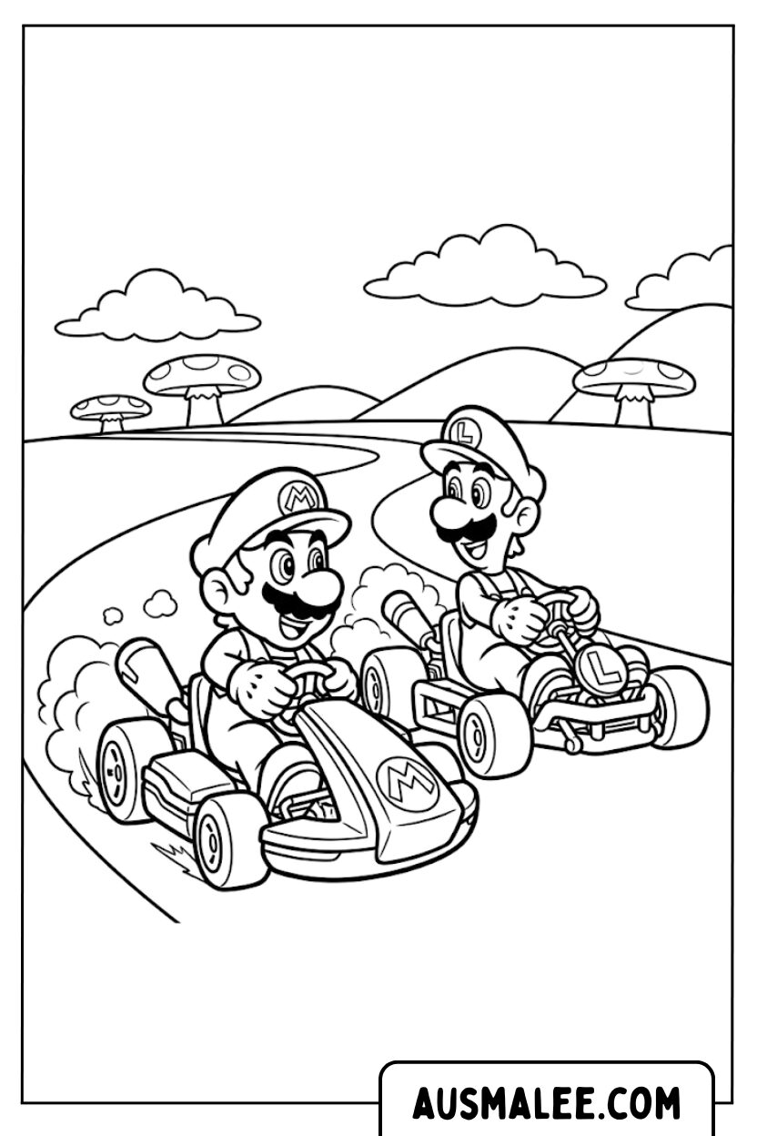 Mario Luigi kartraces kleurplaten