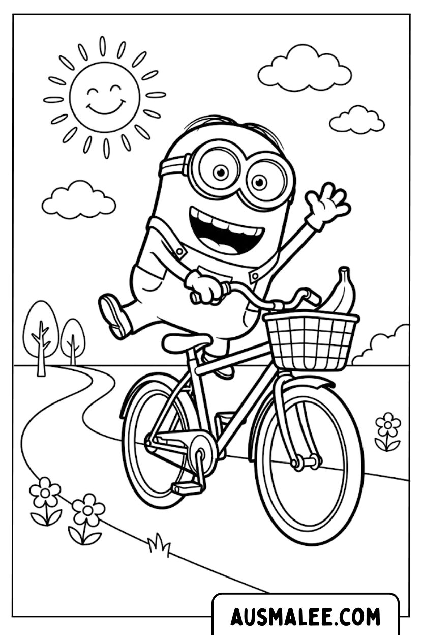 Coloriages Minion sur un vélo