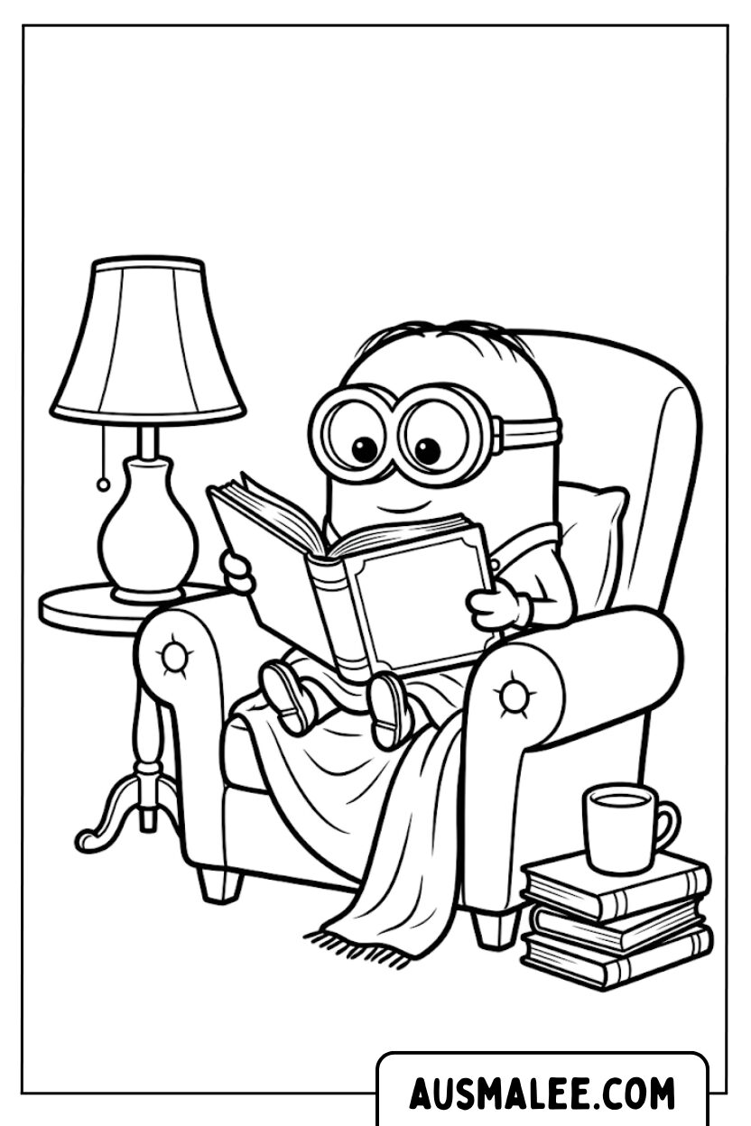 Coloriages Minion lit un livre