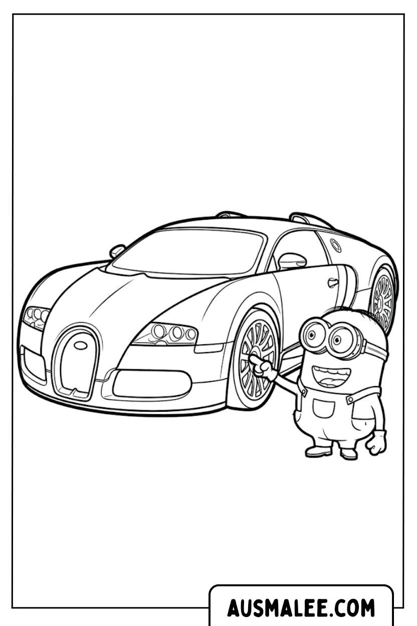 Ausmalbilder Minion zeigt Bugatti Veyron
