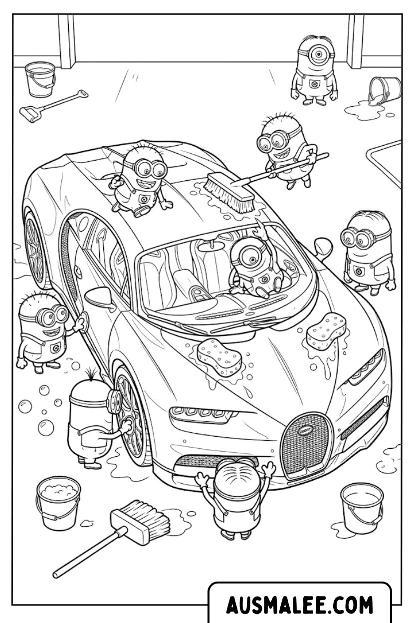 Ausmalbilder Minions Waschen Bugatti