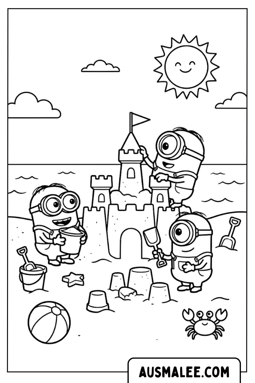 Coloriages Les Minions sur la plage