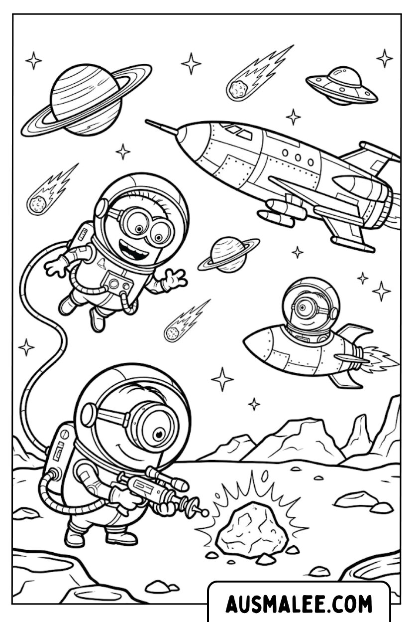 Coloriages Les Minions dans l'espace