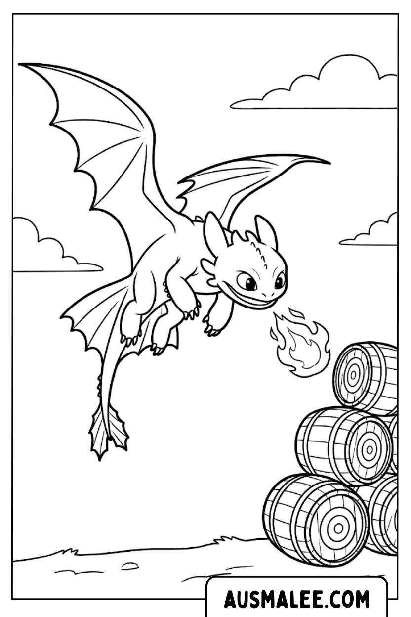 Coloriages de barils crachant du feu édenté