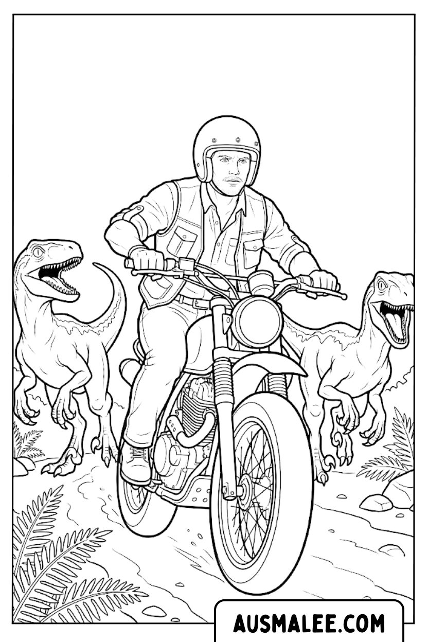 Owen motorfiets velociraptor kleurplaten