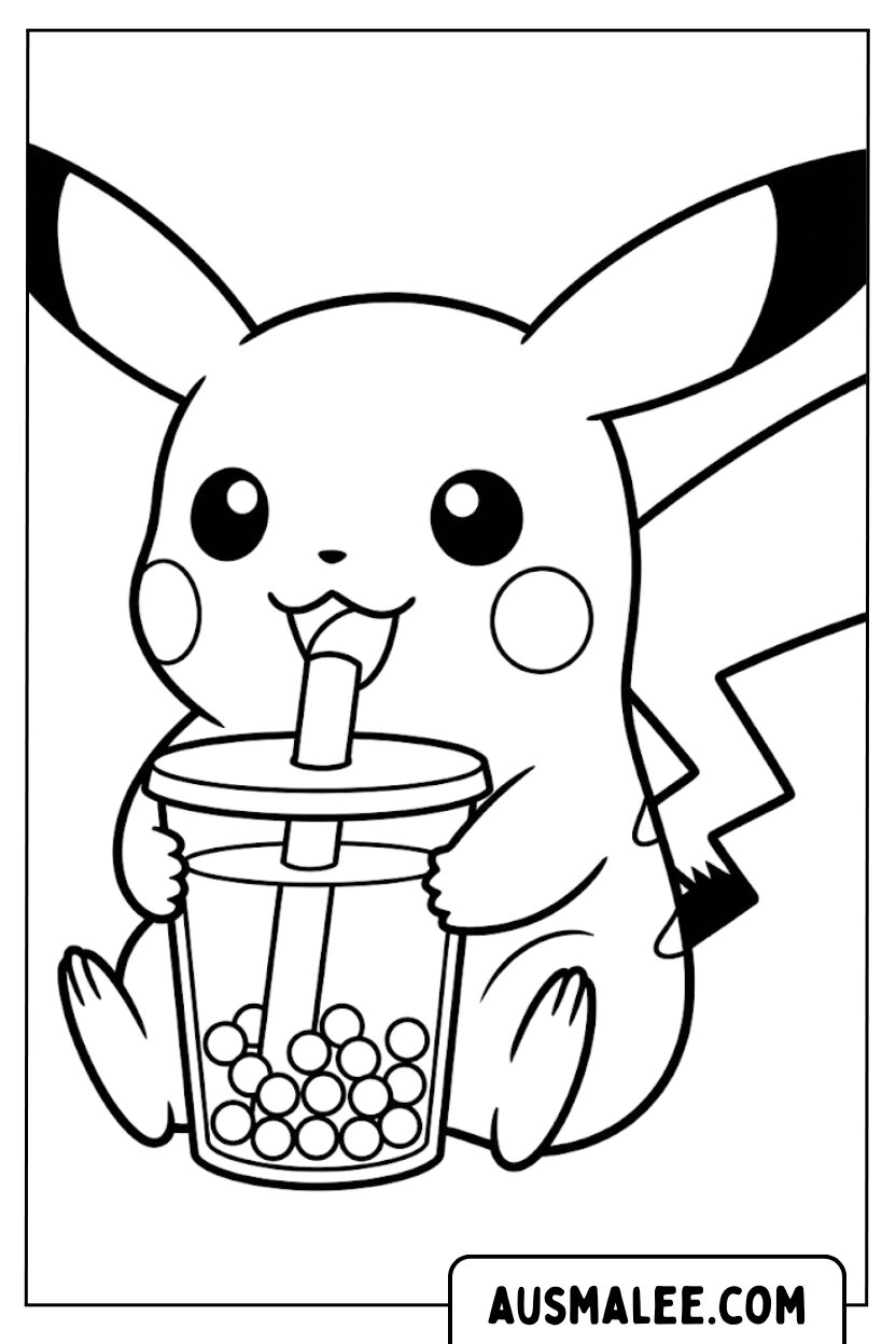 Pikachu Bubble Tea kleurplaten