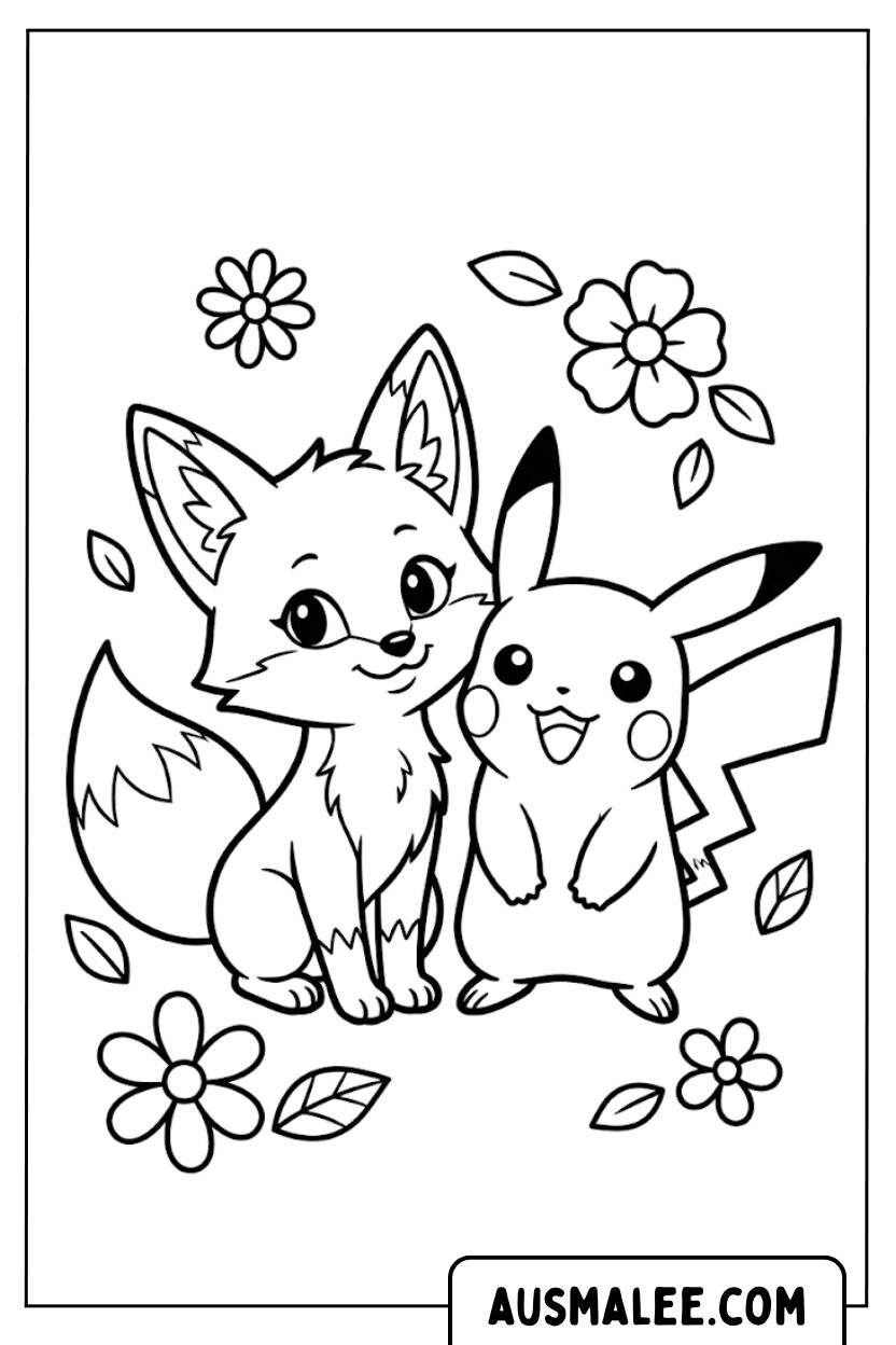 Pikachu en vos kleurplaten