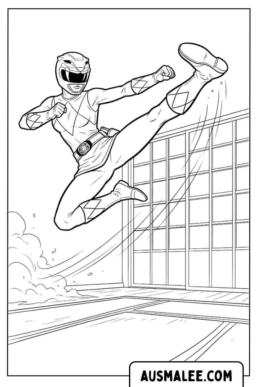 Power Ranger Kick Martial Arts kleurplaten