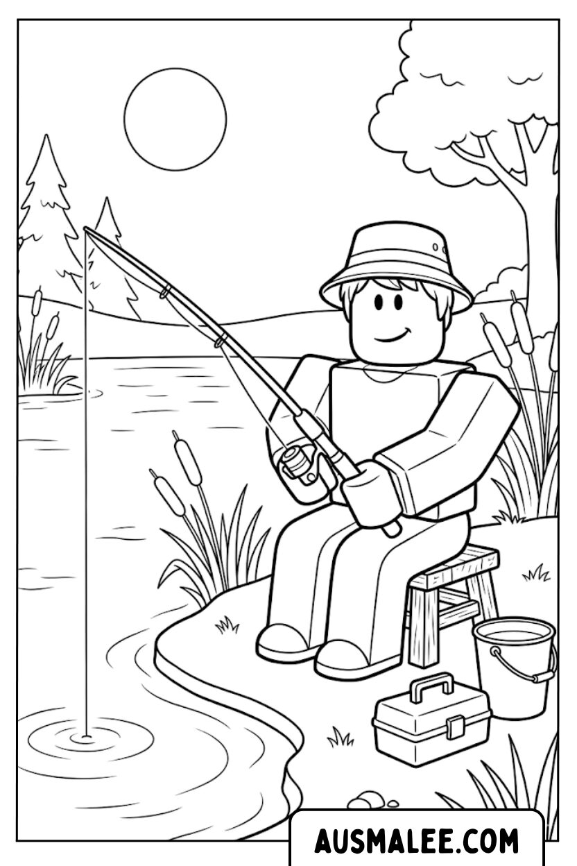 Coloriages Roblox pêche au lac
