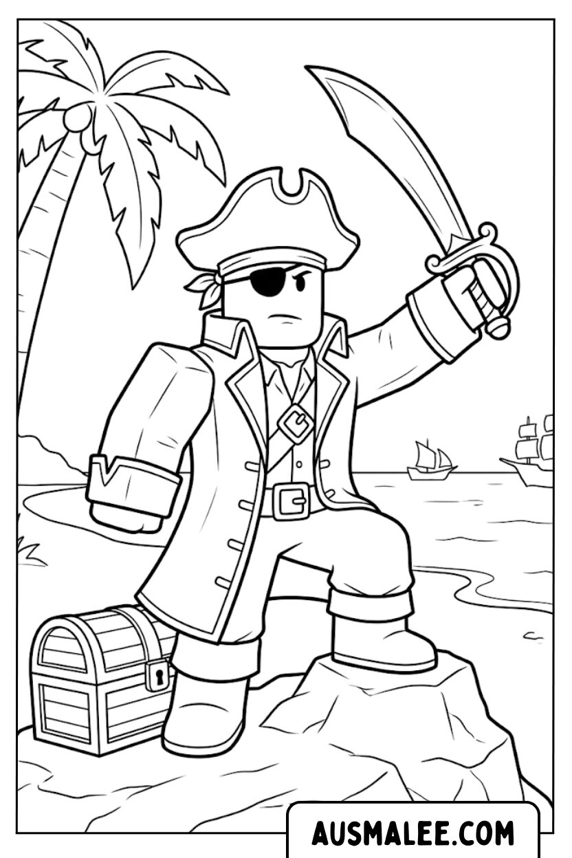 Coloriages Roblox pirate avec trésor