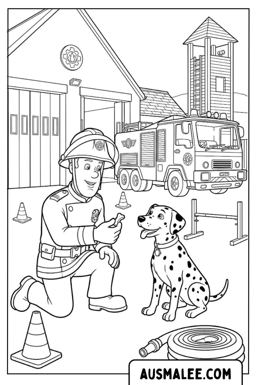 Ausmalbilder Sam trainiert Hund Radar