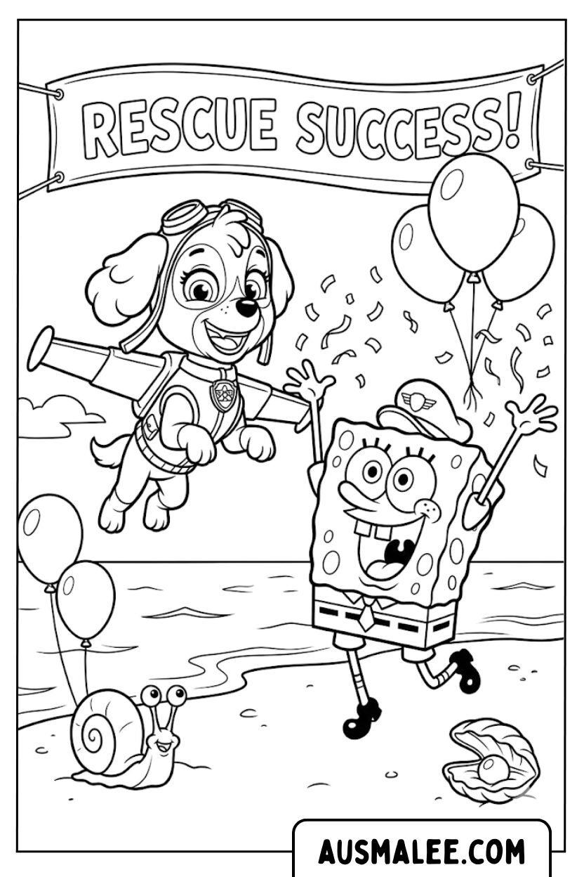 Skye SpongeBob Beach kleurplaten
