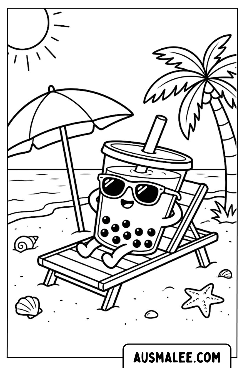 Strand Bubble Tea kleurplaten