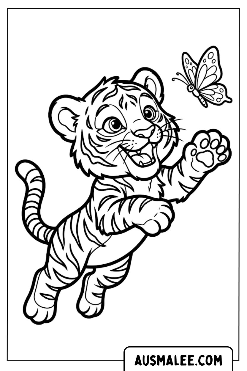 Kleurplaat Tijger en Vlinder