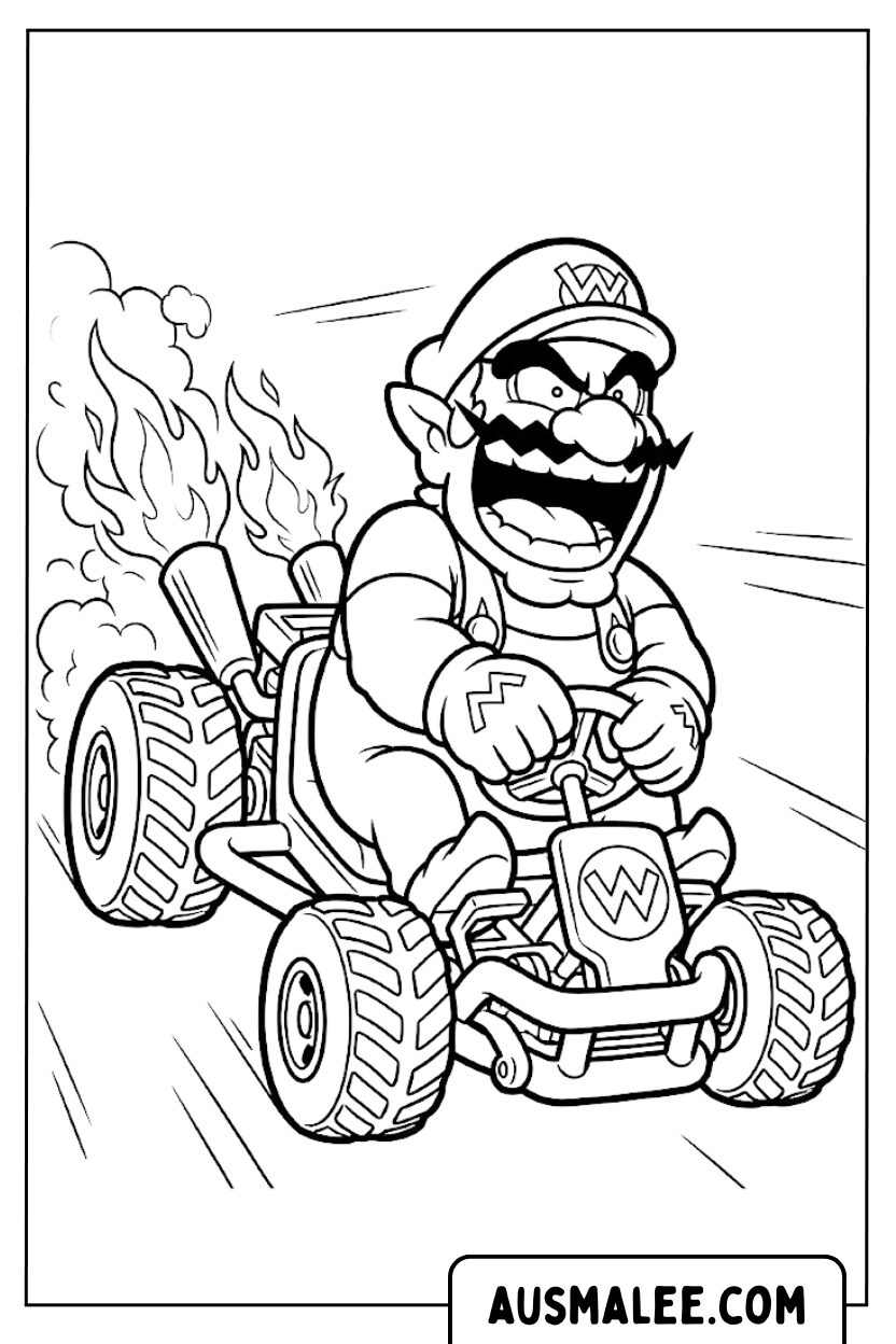 Kleurplaten Wario Fast Kart