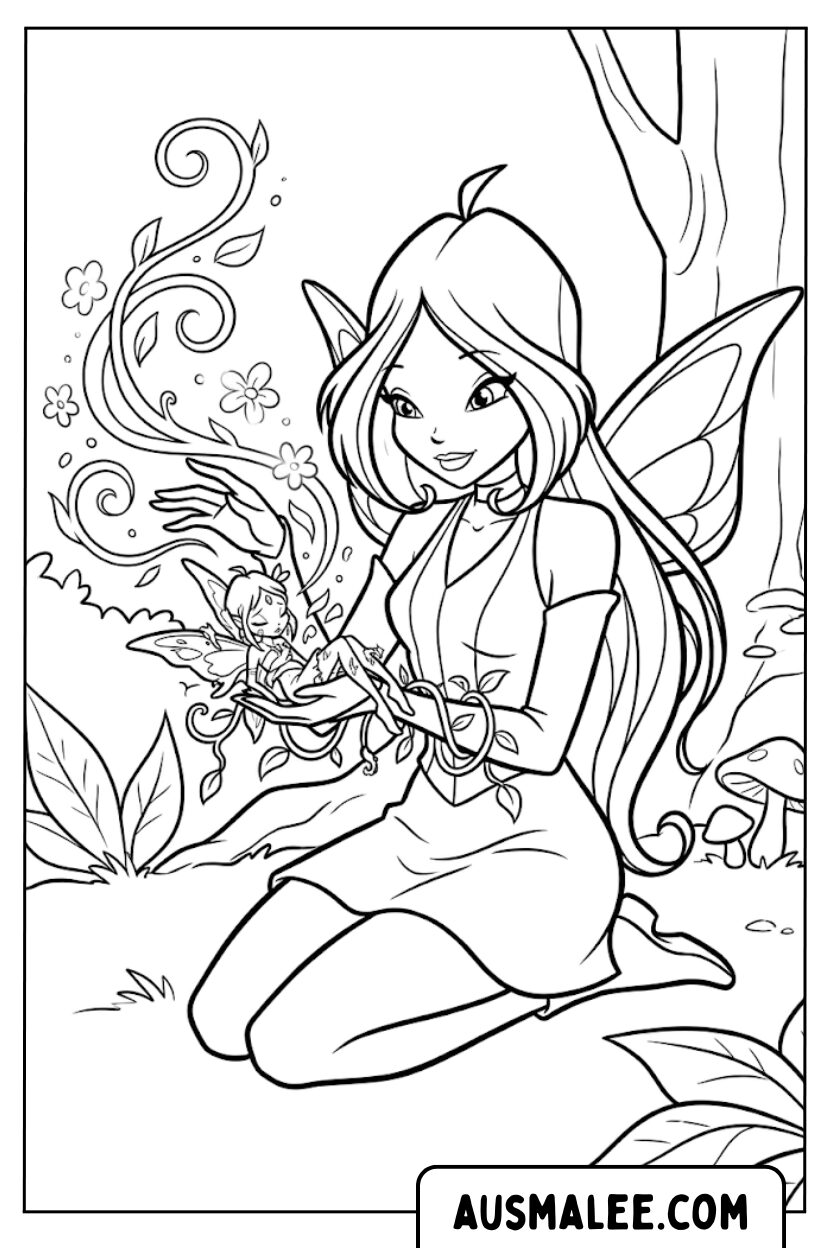 Kleurplaten Winx Flora Kleine Fee Hand