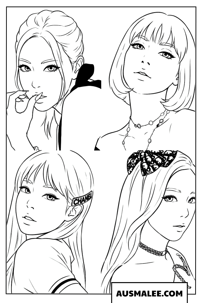 Coloriage Blackpink portraits des membres du groupe