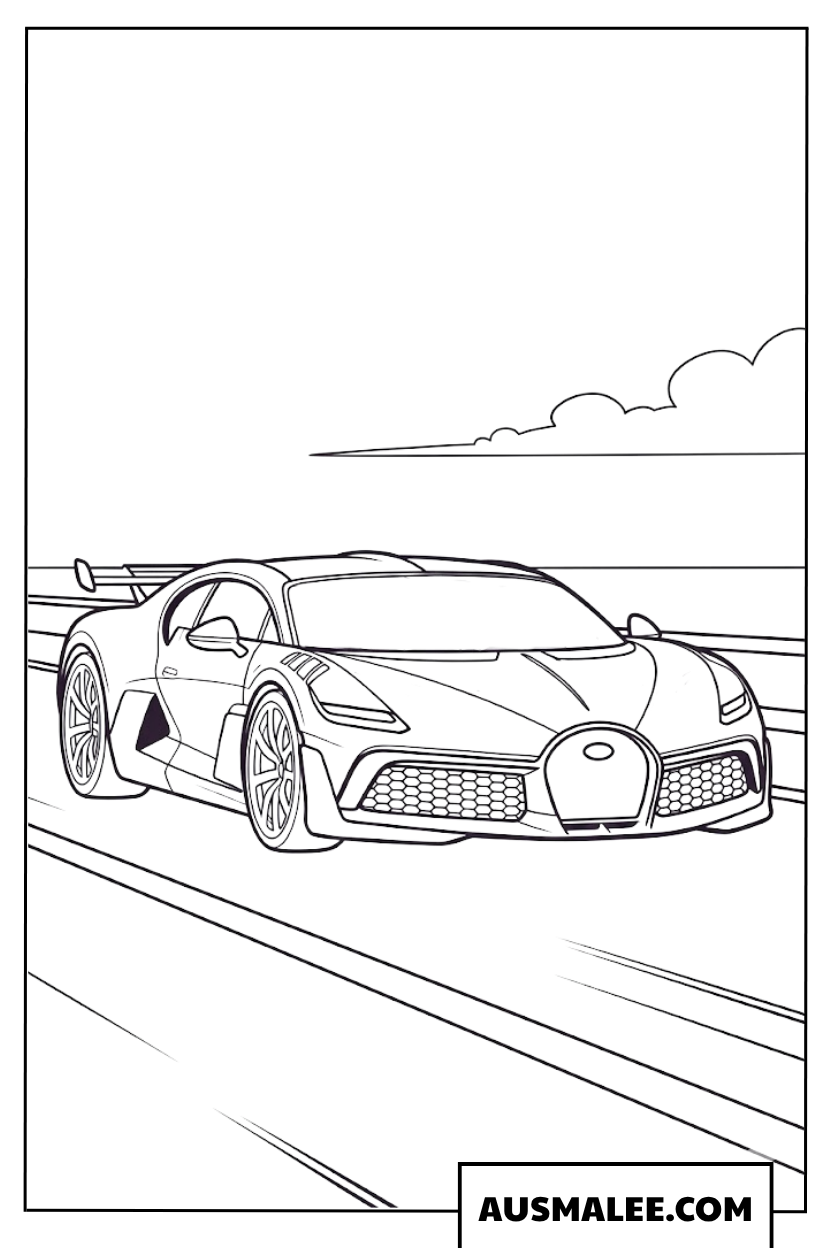 Bugatti rast auf der Autobahn Ausmalbilder