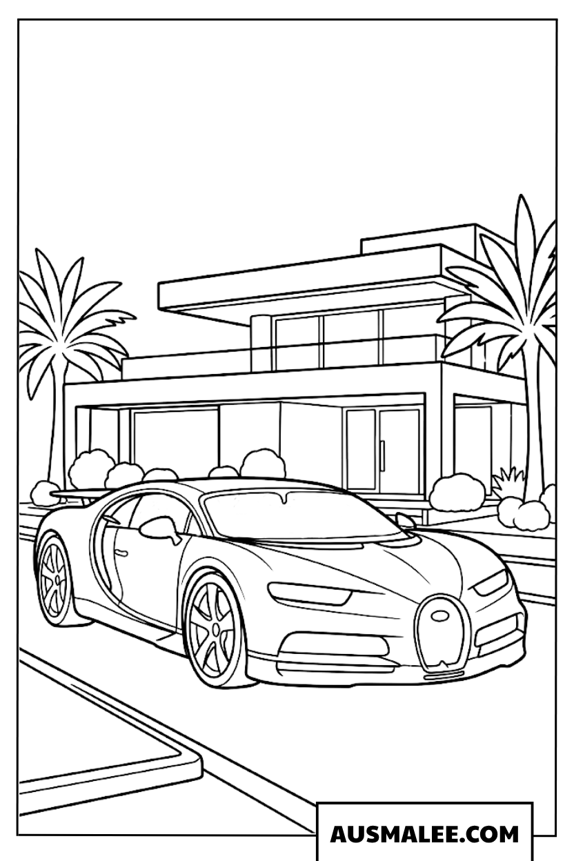 Bugatti vor einer Villa Ausmalbilder