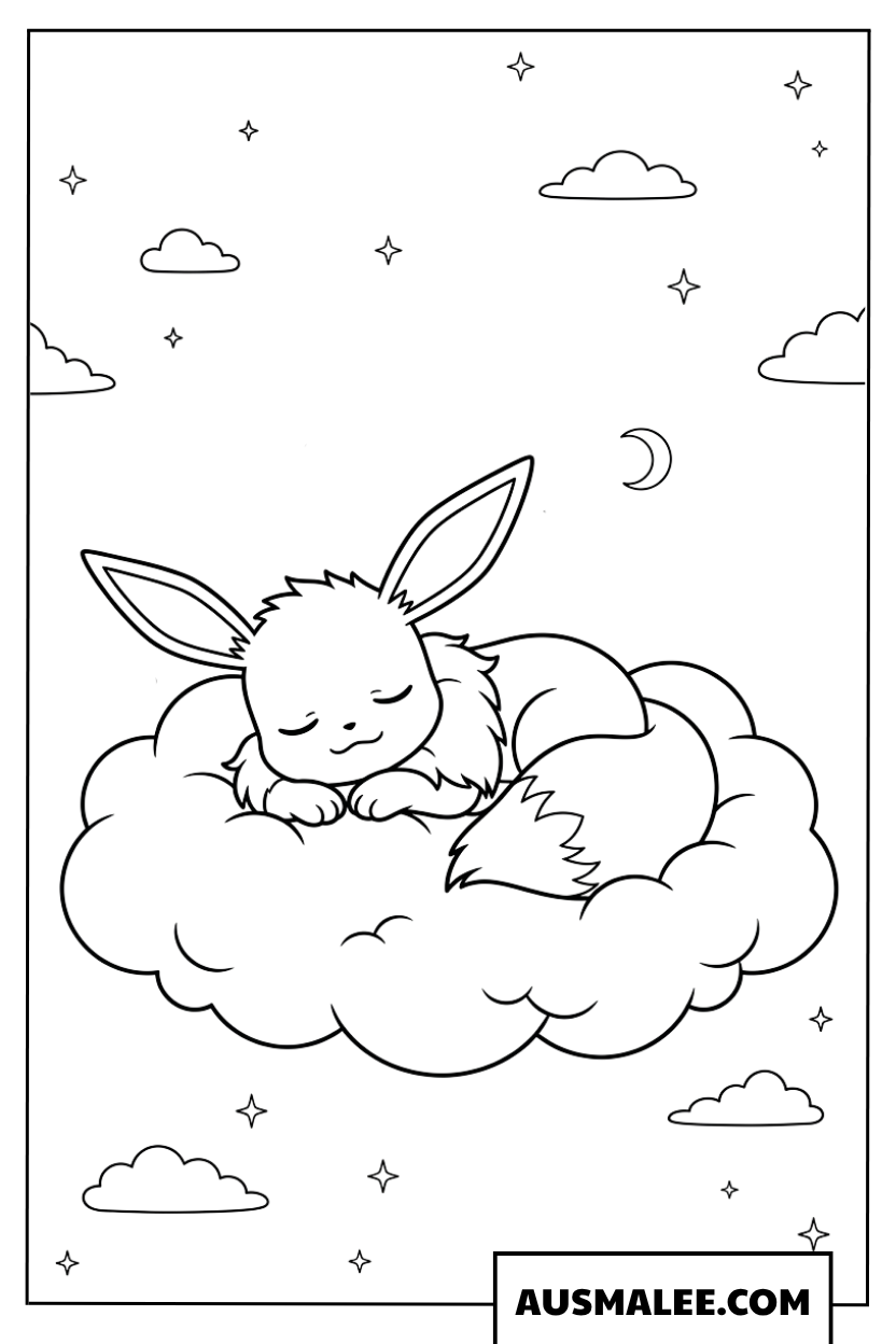 Coloriage Évoli endormi trên một nuage