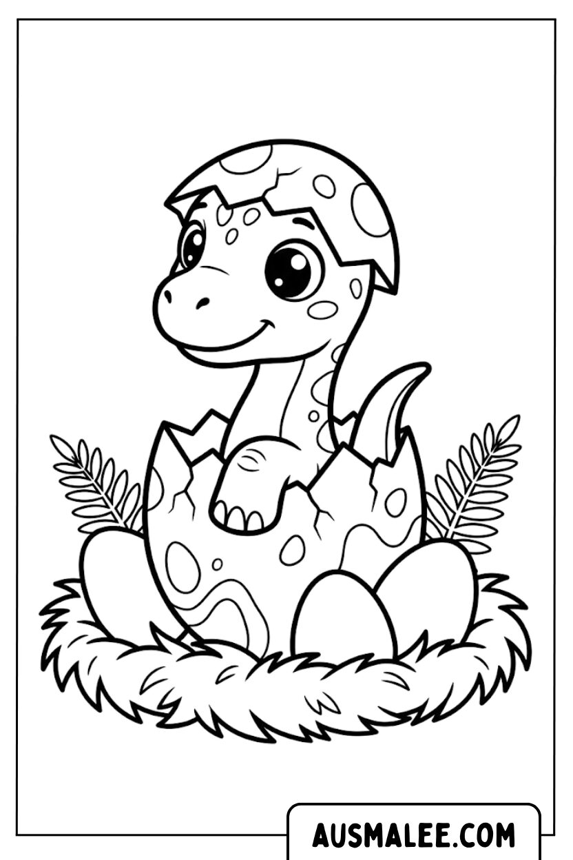 Kleurplaten babydinosaurus in ei