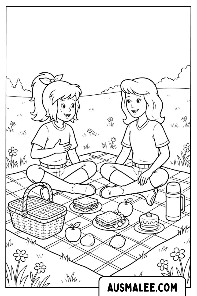 Coloriages Bibi et Tina au pique-nique