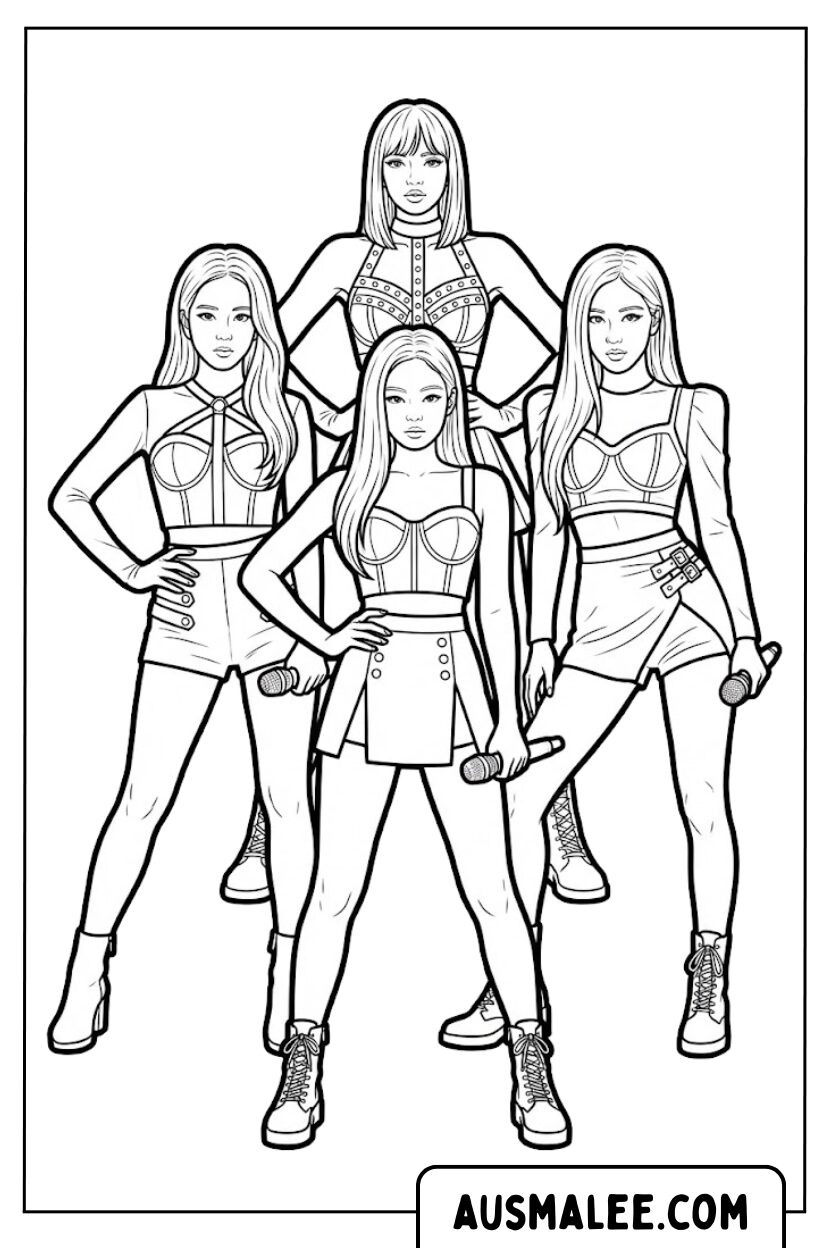 Page de coloriage Blackpink avec des microphones