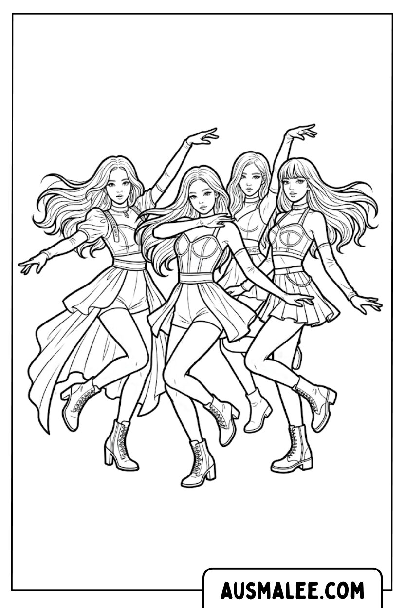 Pages à colorier de la scène de danse du groupe Blackpink