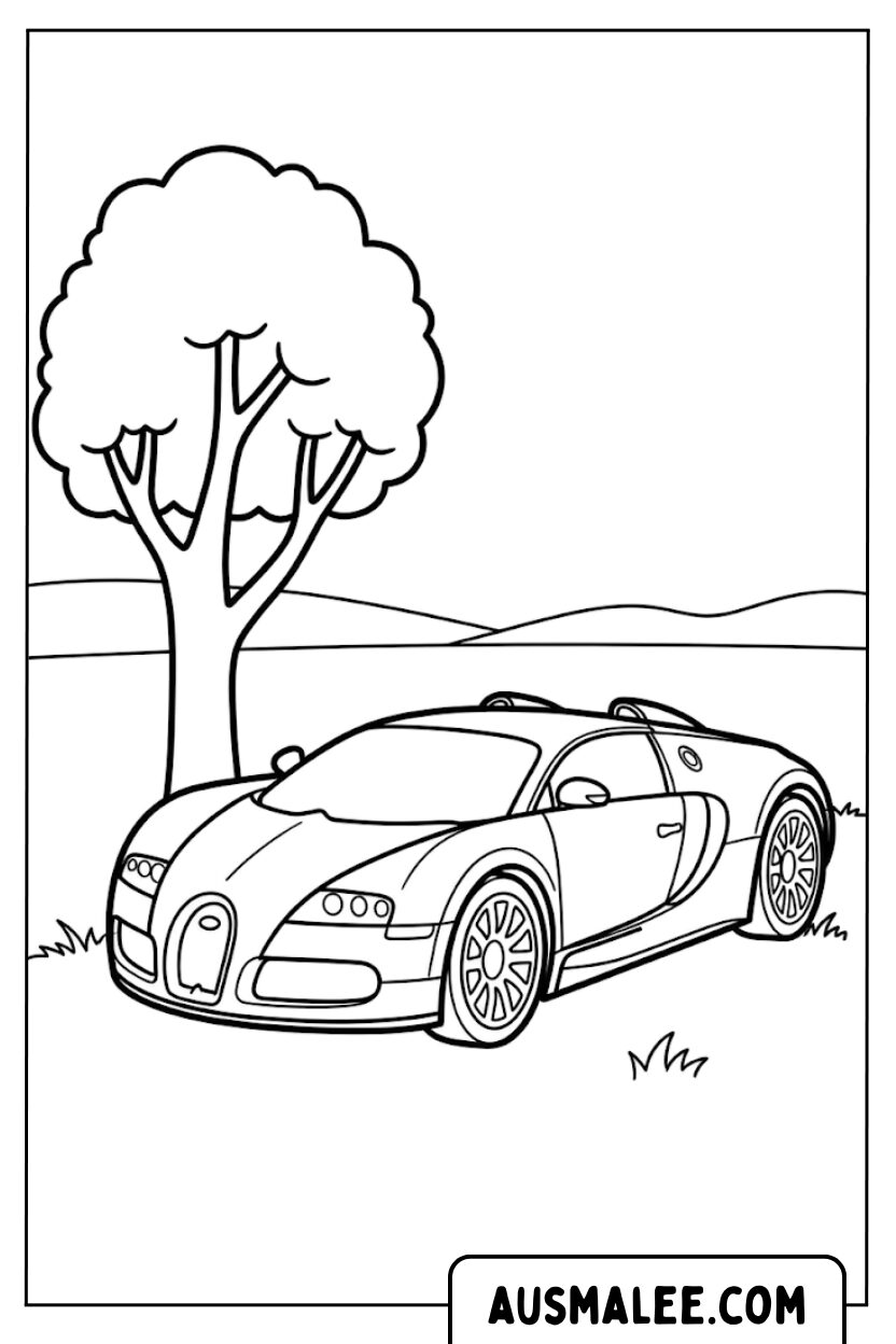 Malvorlagen Bugatti Veyron unter Baum