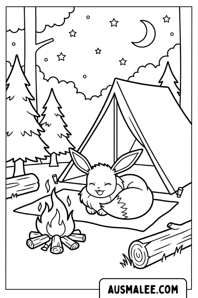 Coloriages Évoli Nuit de camping