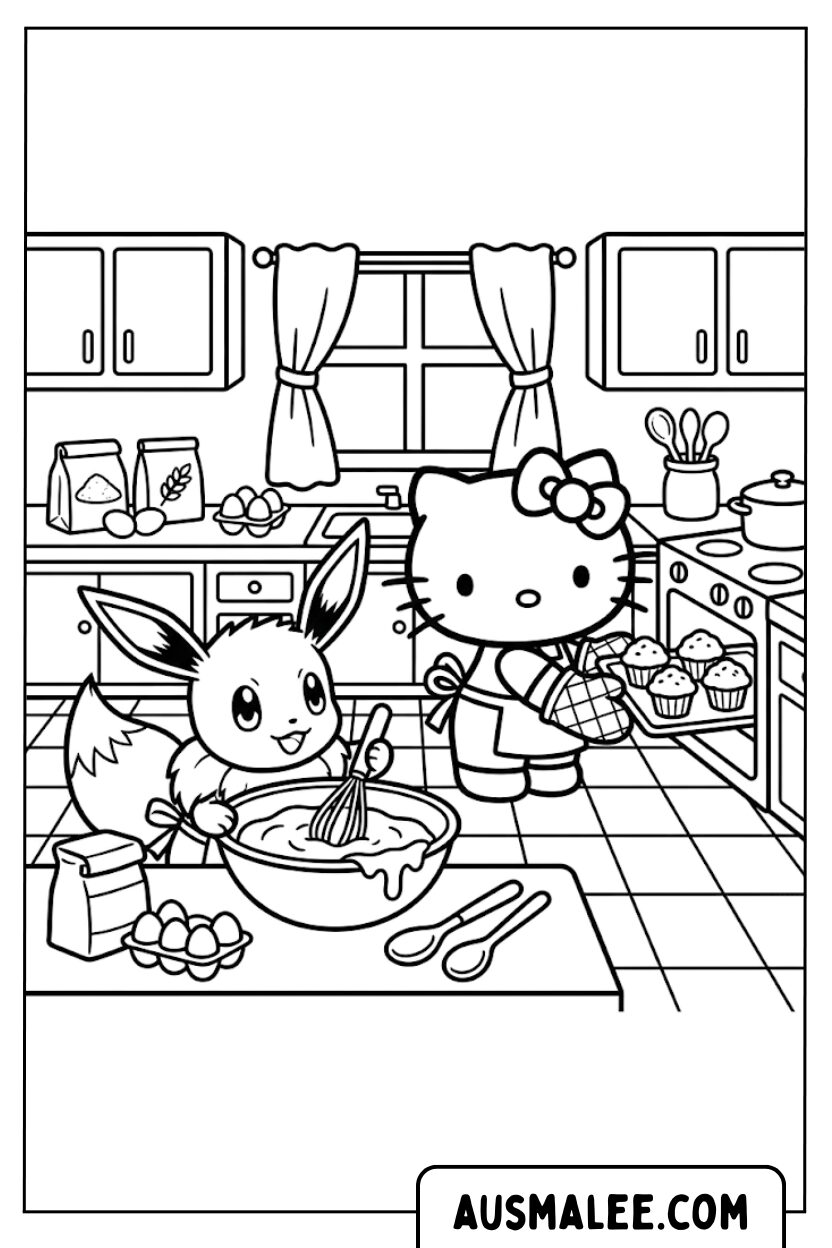 Coloriages Évoli de la cuisine Hello Kitty