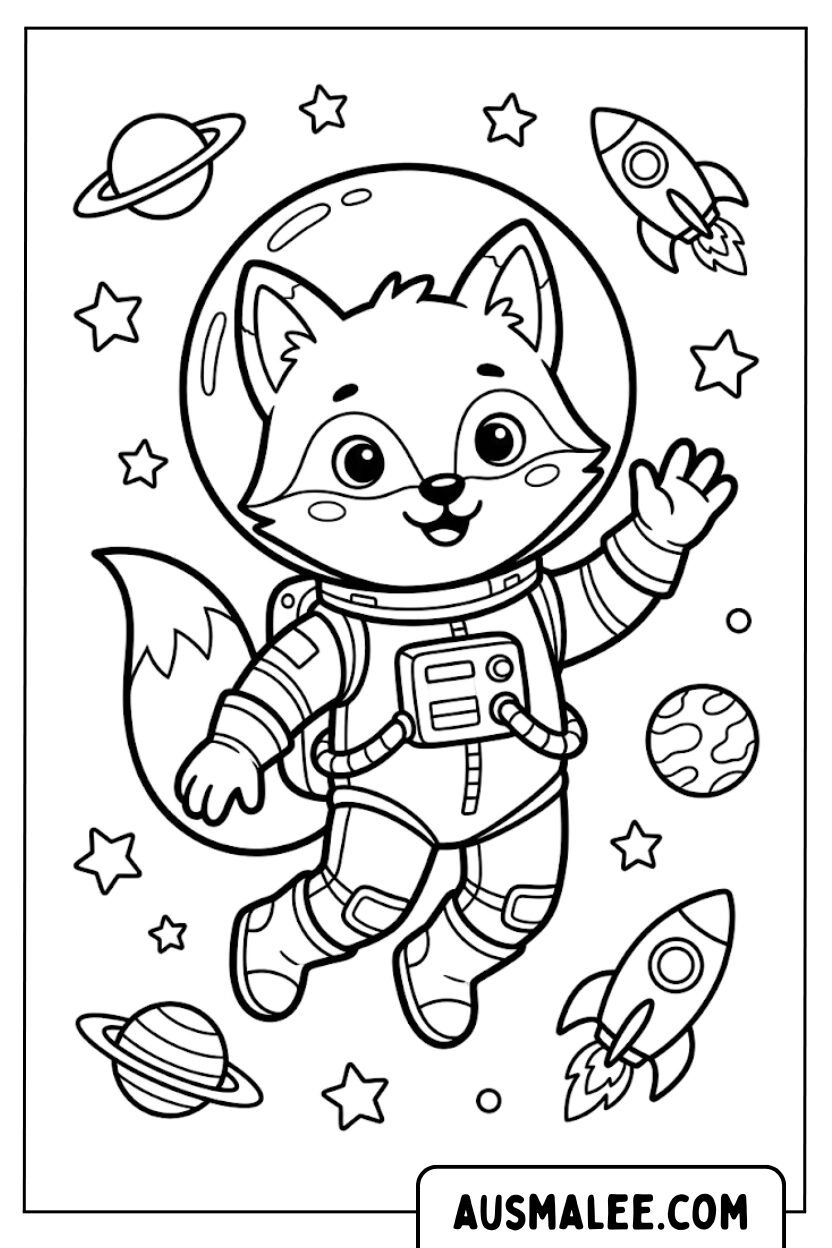 Kleurplaten vos-astronaut