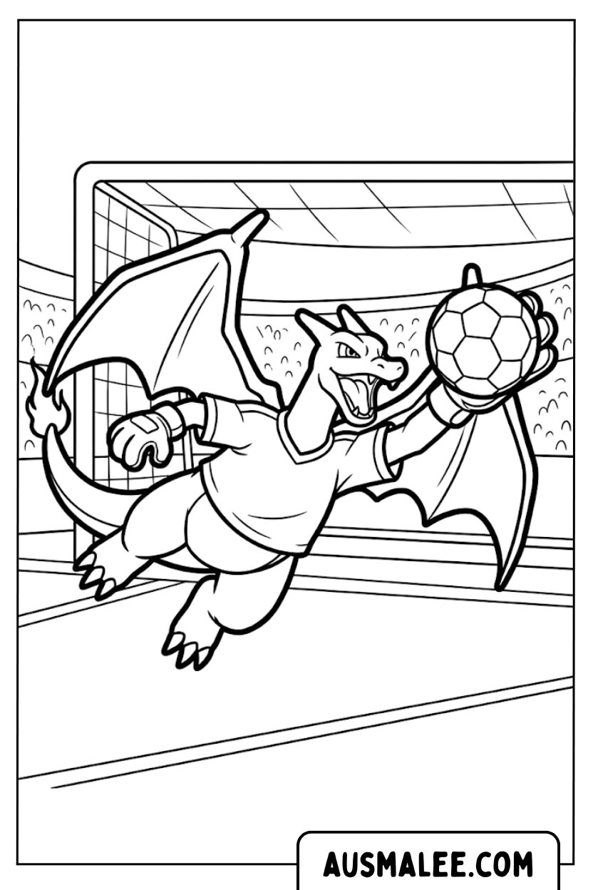 Charizard soccer goalkeeper coloring pages