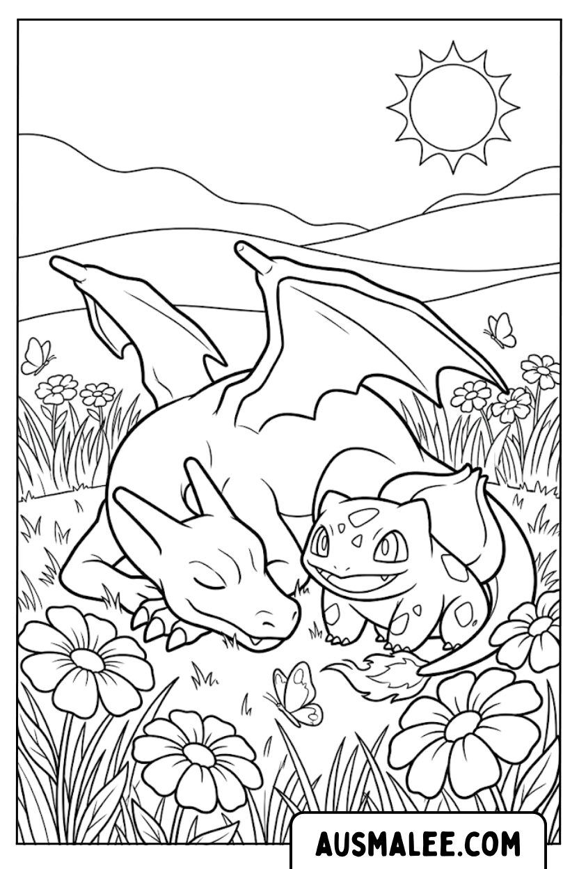 Coloring Pages Charizard And Bulbasaur Flowers