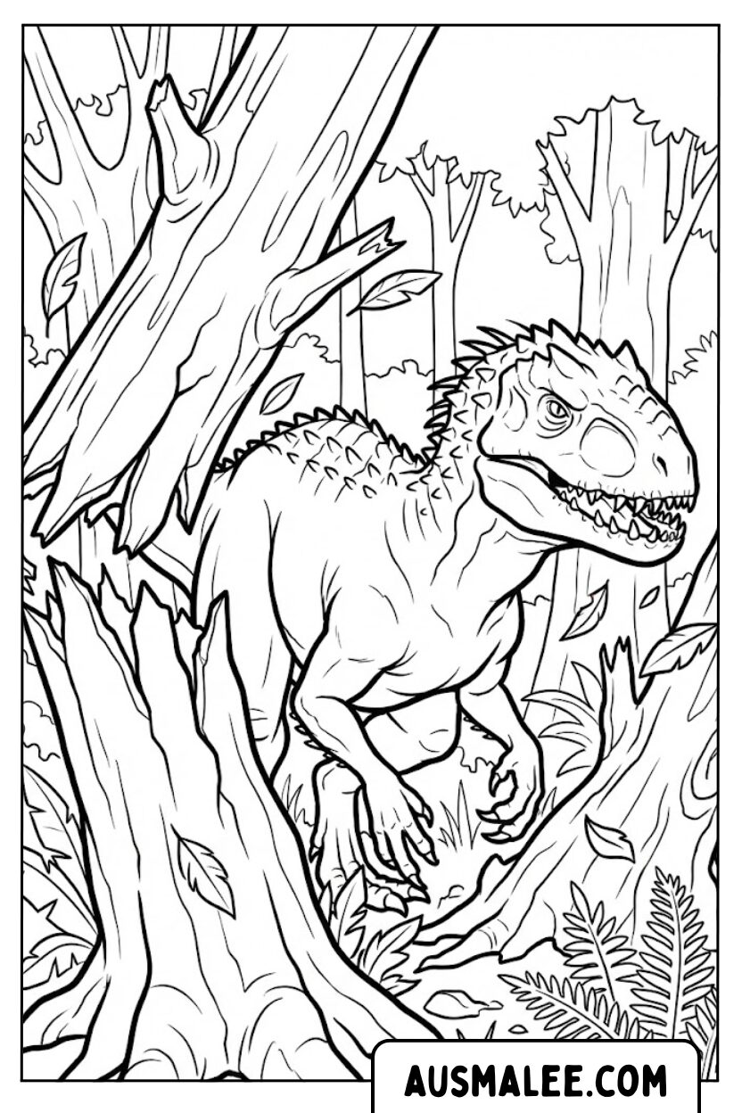 Kleurplaat Indominus Rex in het bos