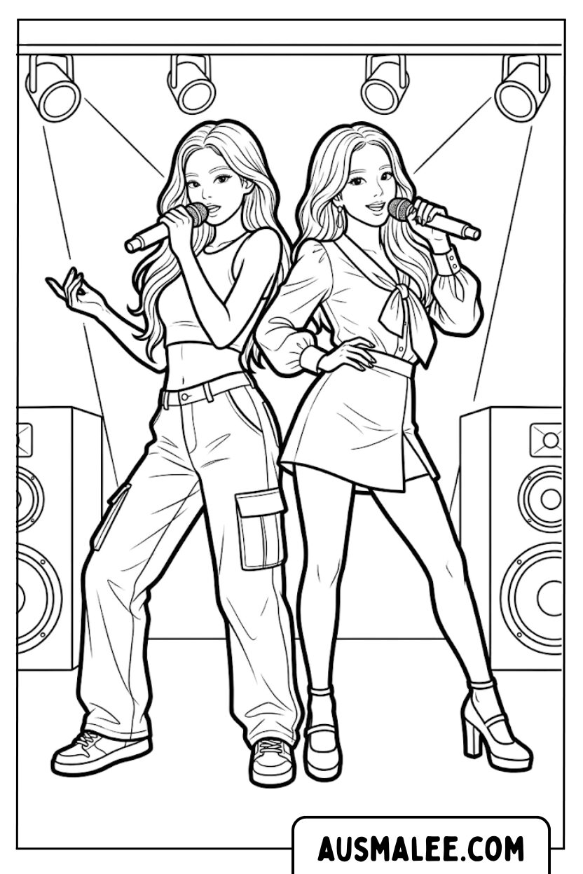 Pages de coloriage de scène de Jennie Jisoo Blackpink