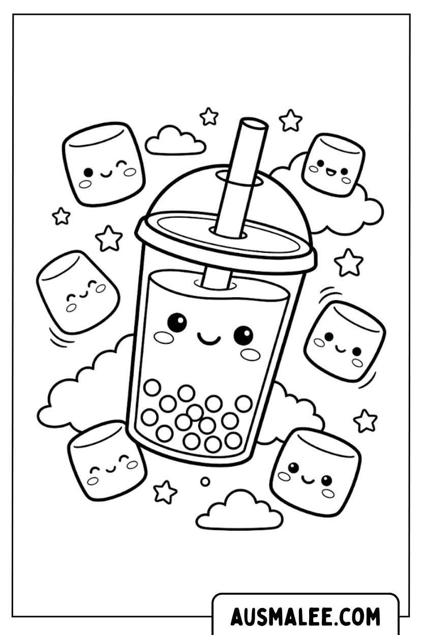 Marshmallow Bubble Tea kleurplaten