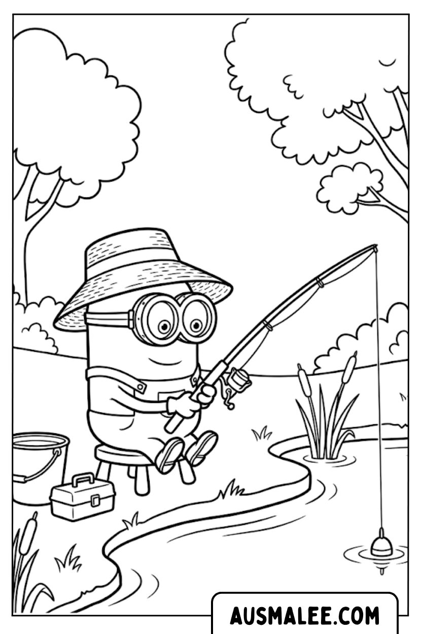 Coloriage Minion pêche